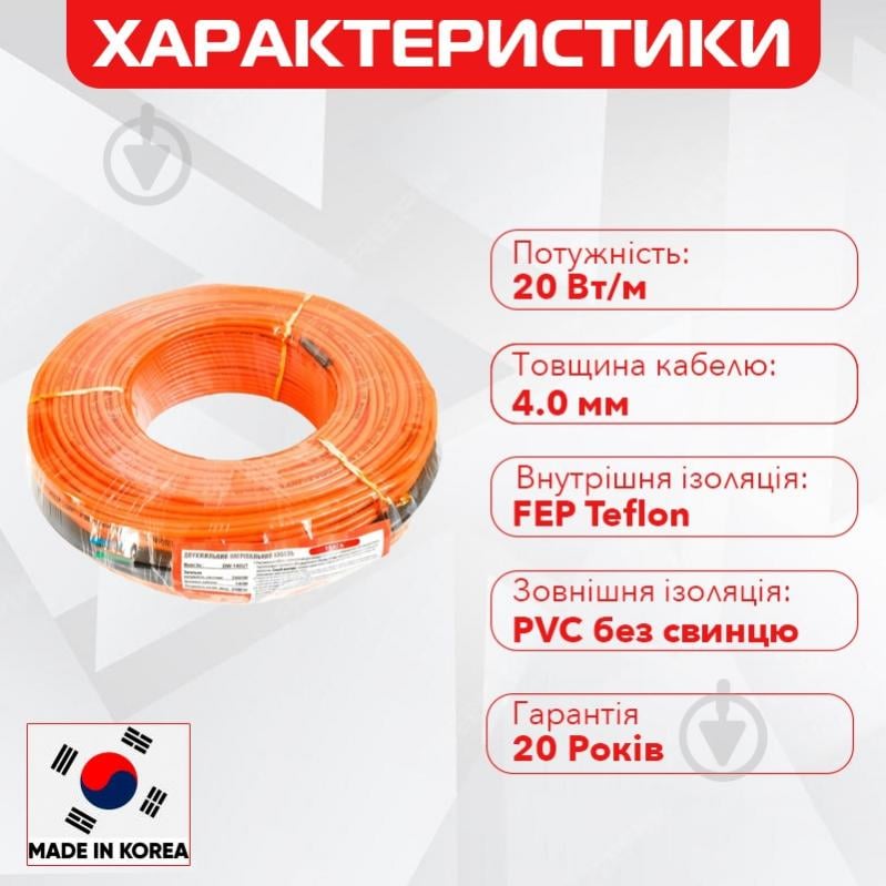 Нагревательный кабель Enerpia DW-20UT 500Вт 25м + Castle AC8400Н-B Терморегулятор программируемый - фото 3