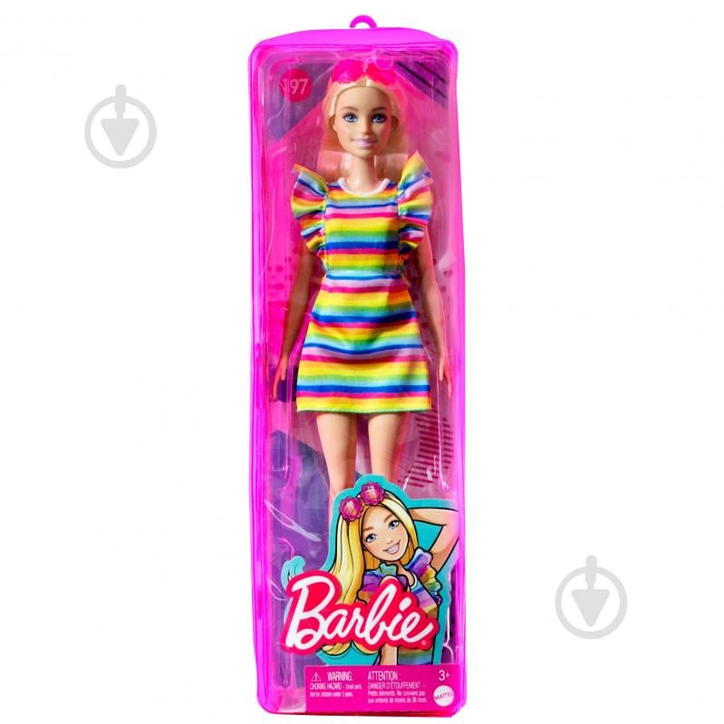 Кукла Barbie Модница с брекетами в полосатом платье HJR96 - фото 4