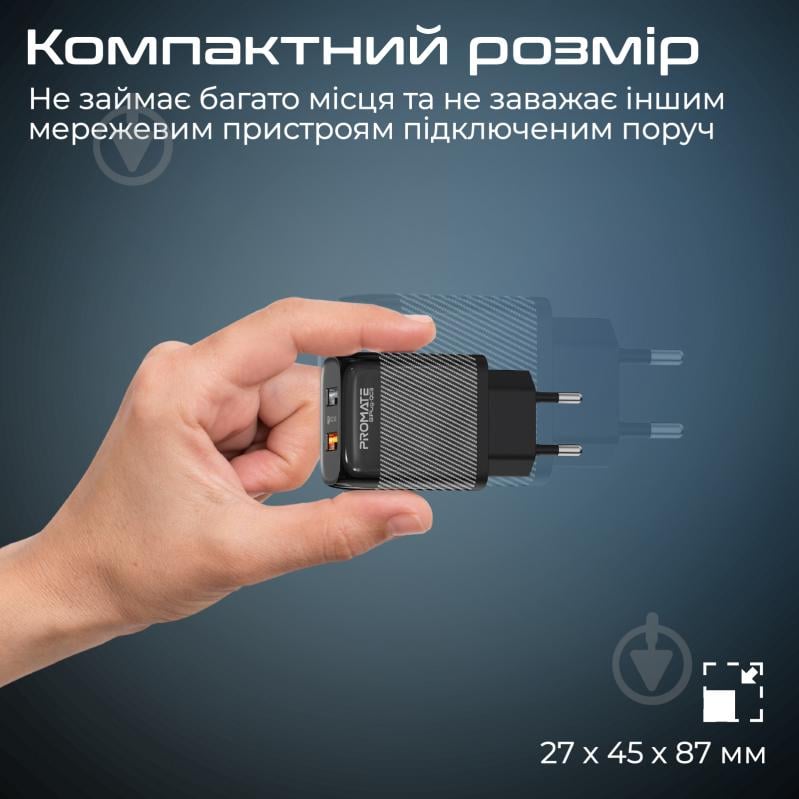 Сетевое зарядное устройство Promate BiPlug-QC3 18W 2хUSB-A - фото 6