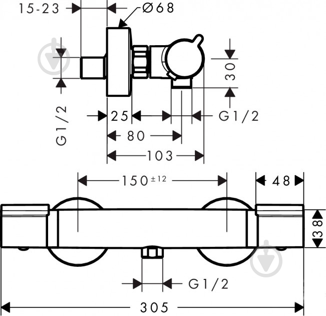Смеситель для душа Hansgrohe Versostat2 15368000 - фото 2