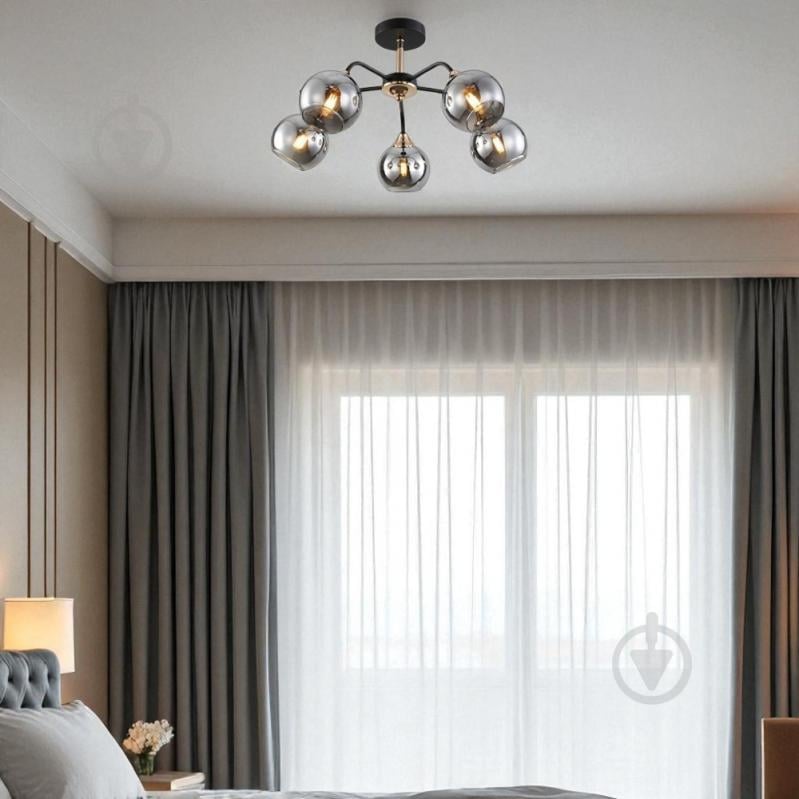 Люстра потолочная WunderLicht Casa 5x60 Вт Е27 черный с золотом KK5828-45 - фото 3