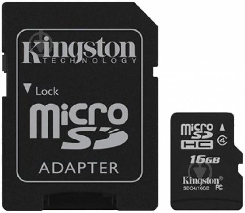 Карта памяти Kingston 4 16GB microSDHC + SD adapter (SDC4/16GB) - фото 1