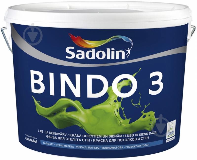 Краска латексная водоэмульсионная Sadolin Bindo 3 WO глубокий мат белый 10 л - фото 1