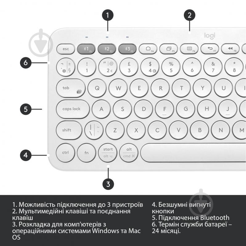 Клавиатура Logitech K380 Multi-Device Bluetooth (920-009589) white - фото 6