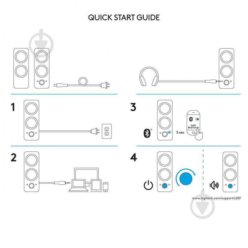 Акустична система Logitech Bluetooth Computer Speakers Z207 2.0 white - фото 9