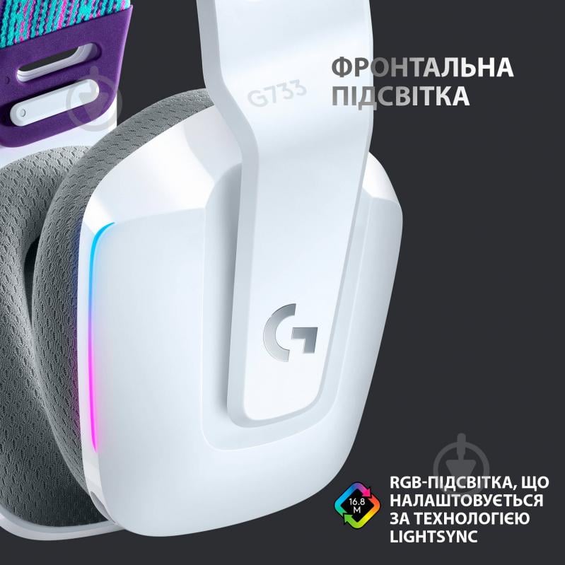 Гарнитура игровая Logitech G733 LIGHTSPEED Wireless RGB Gaming Headset white (981-000883) - фото 4