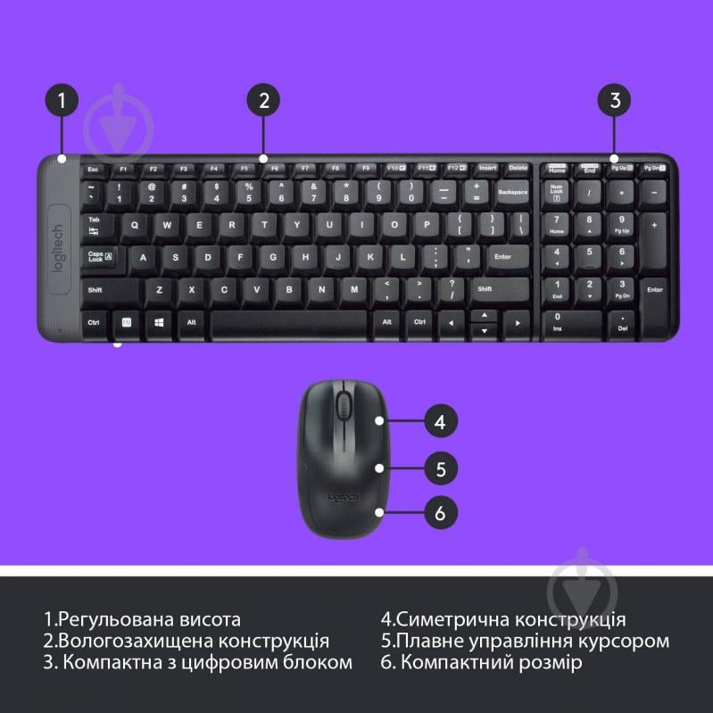 Комплект клавиатура + мышь Logitech Wireless Combo MK220 black (920-003169) - фото 6