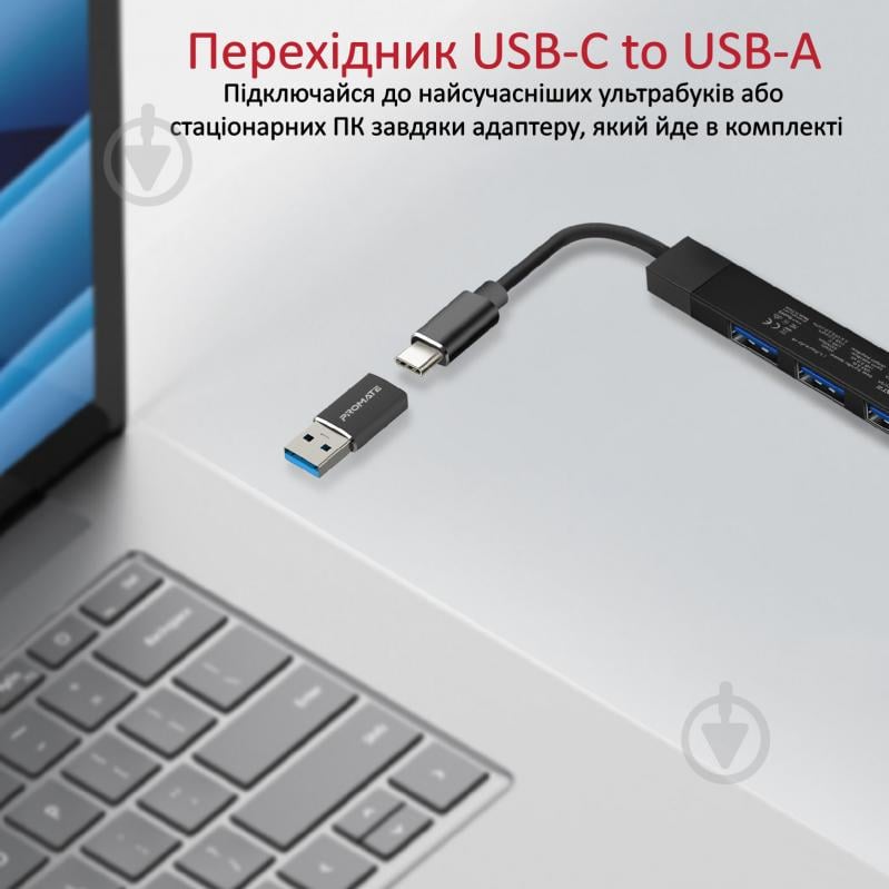 USB-хаб Promate USB-С LiteHub-4 3xUSB 2.0 + USB 3.0 (litehub-4.black) - фото 3