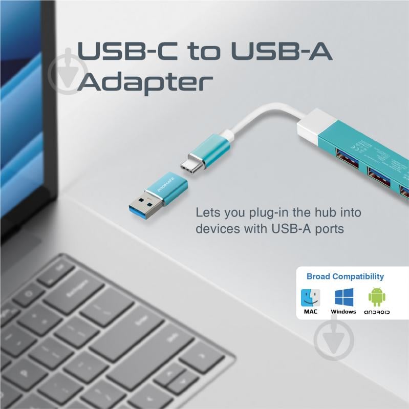 USB-хаб Promate USB-С LiteHub-4 3xUSB 2.0 + USB 3.0 blue - фото 6