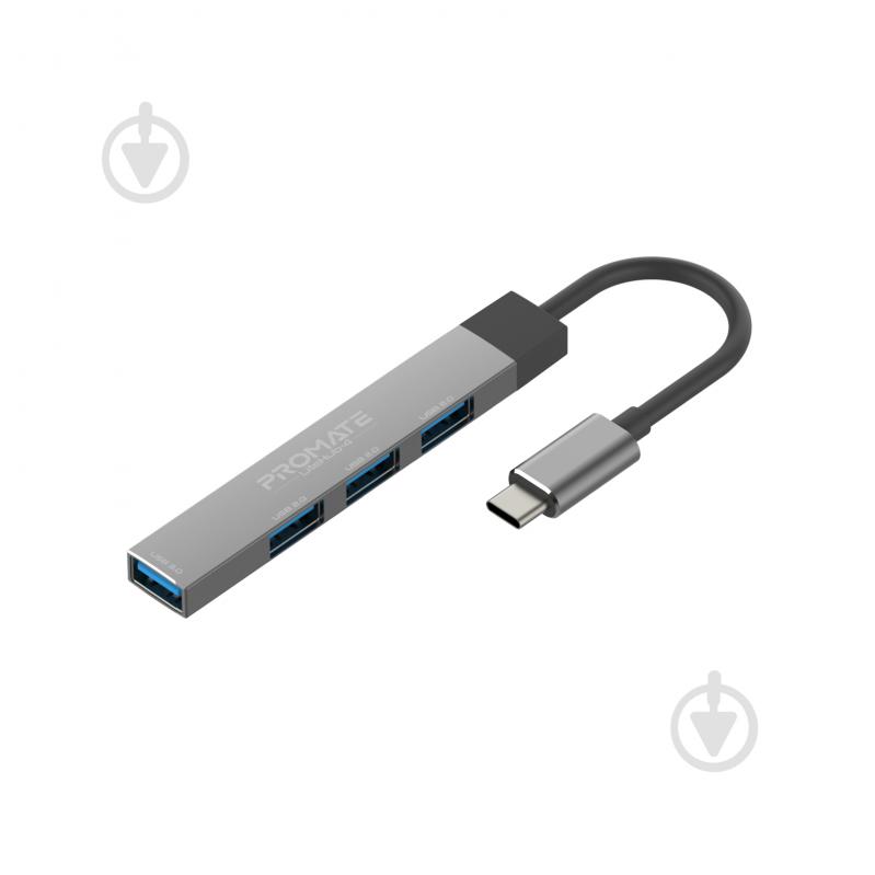 USB-хаб Promate USB-С LiteHub-4 3xUSB 2.0 + USB 3.0 grey - фото 1