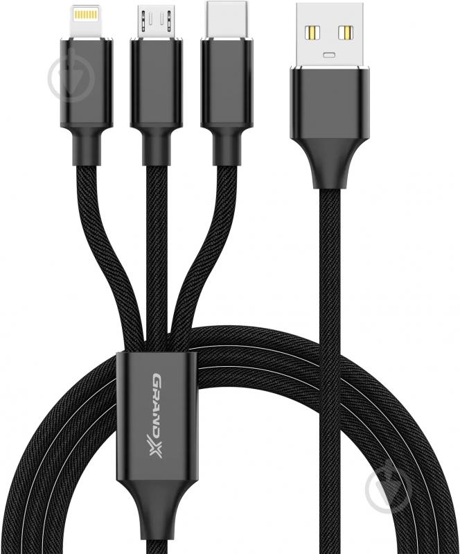 Кабель Grand-X USB - Type 3 в 1 1 м чорний (PX-31B) - фото 1