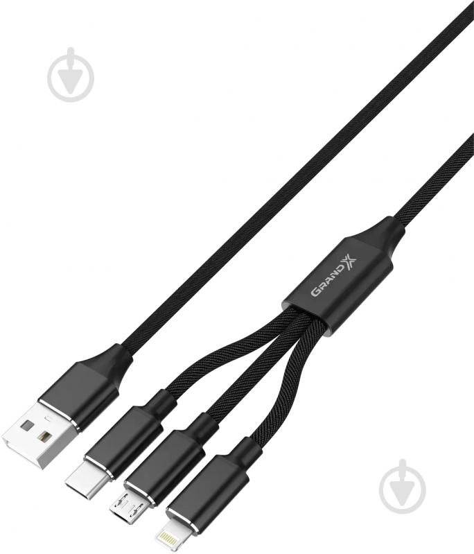 Кабель Grand-X USB - Type 3 в 1 1 м чорний (PX-31B) - фото 2
