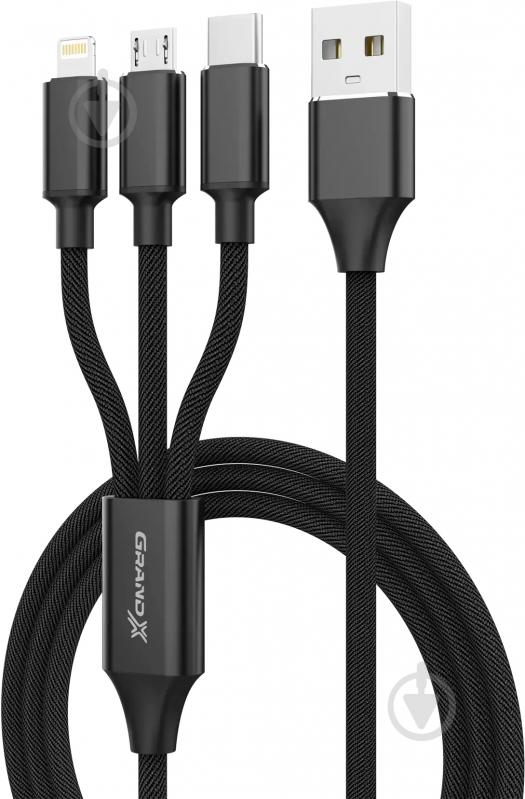 Кабель Grand-X USB - Type 3 в 1 1 м чорний (PX-31B) - фото 3
