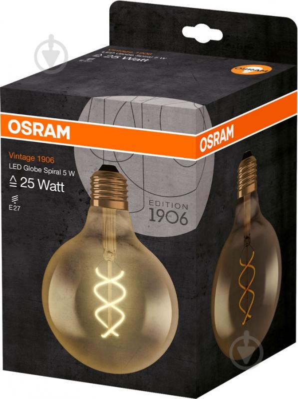 Лампа светодиодная Osram FIL Vintage Spiral Globe Gold G120 5 Вт E27 2000 К 220 В желтая 4058075092136 - фото 6