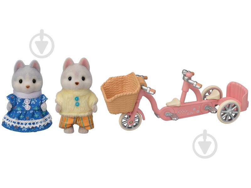 Фигурка коллекционная Sylvanian Families Малыши Хаски на велосипеде 5637 - фото 3