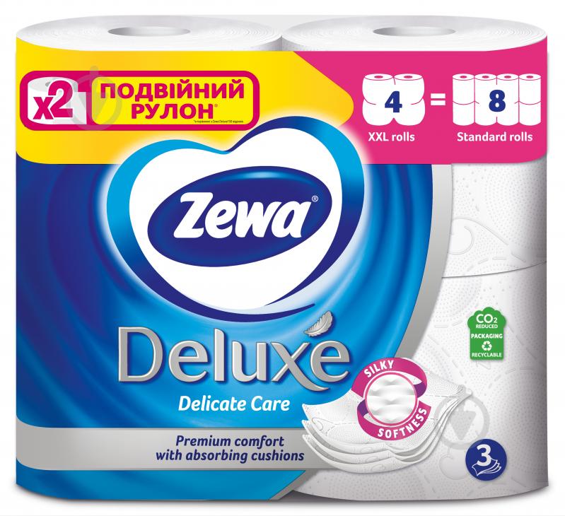 Туалетная бумага Zewa Deluxe двойной рулон (300 отрывов) трехслойная 4 шт. - фото 2