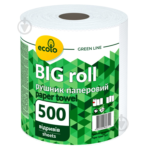 Паперові рушники Ecolo Big Roll 500 відривів двошаровий - фото 1