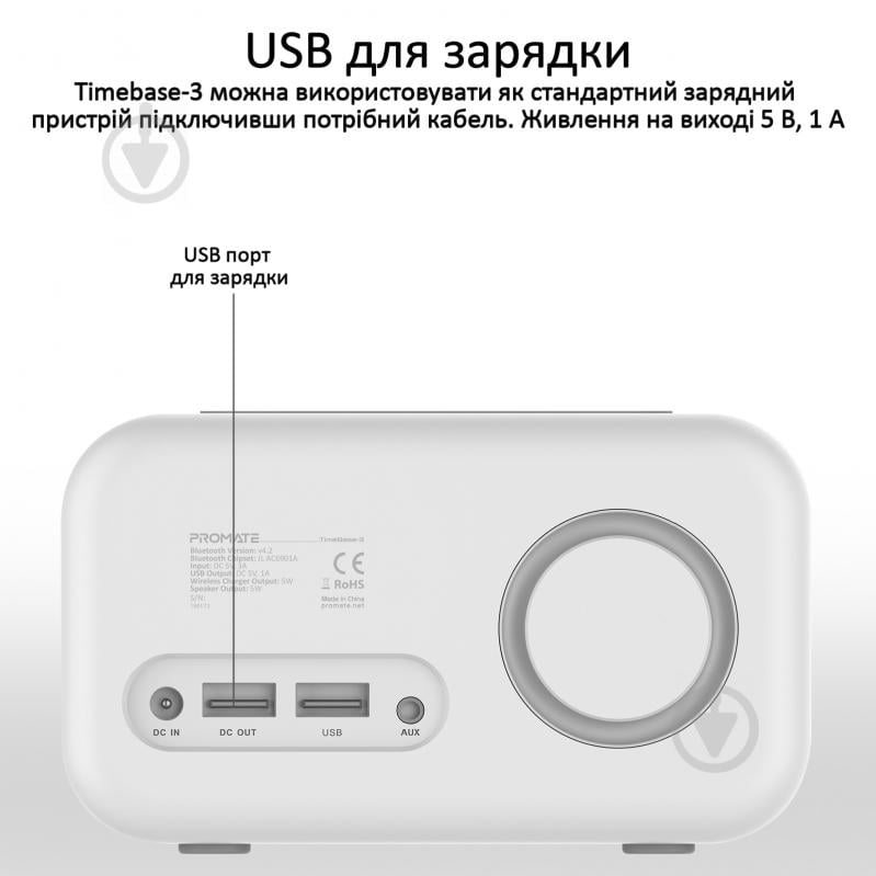 Акустика Promate TimeBase-3 1.1 white (timebase-3.white) - фото 4