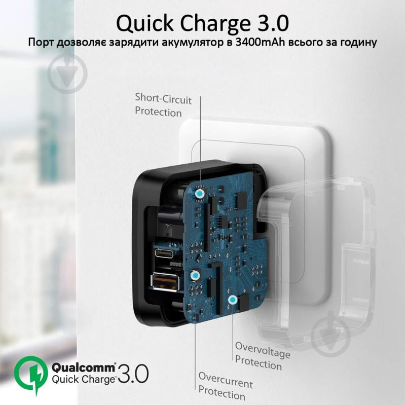 Зарядний пристрій Promate PowerPort-36 36Вт Type-C PD + USB QC3.0 Black - фото 4 Зарядний пристрій Promate PowerPort-36 36Вт Type-C PD + USB QC3.0 Black - фото 4