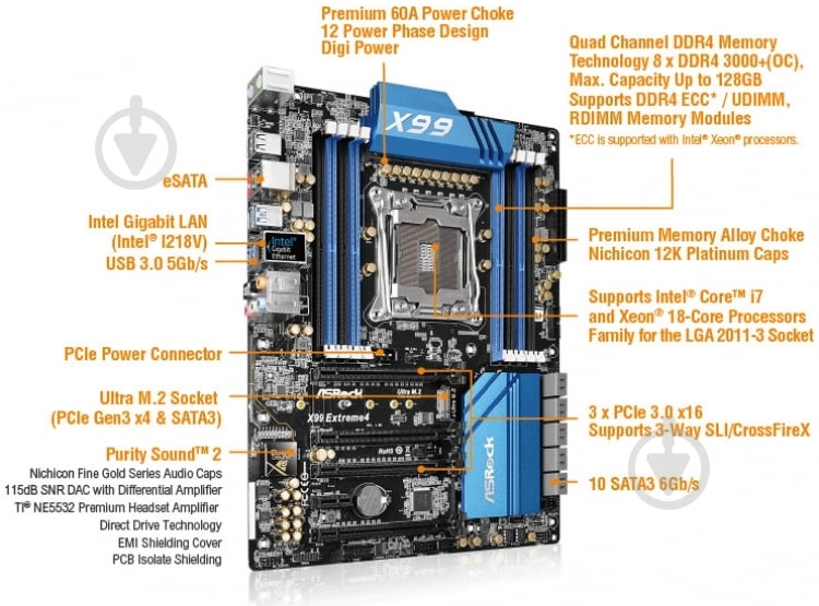 Материнская плата Asus X99 EXTREME4 (Socket 2011-3, Intel X99, ATX) - фото 4