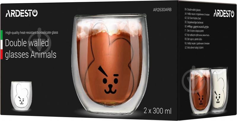 Набор чашек Ardesto Animals 300мл 2 шт. прозрачный AR2630ARB - фото 4