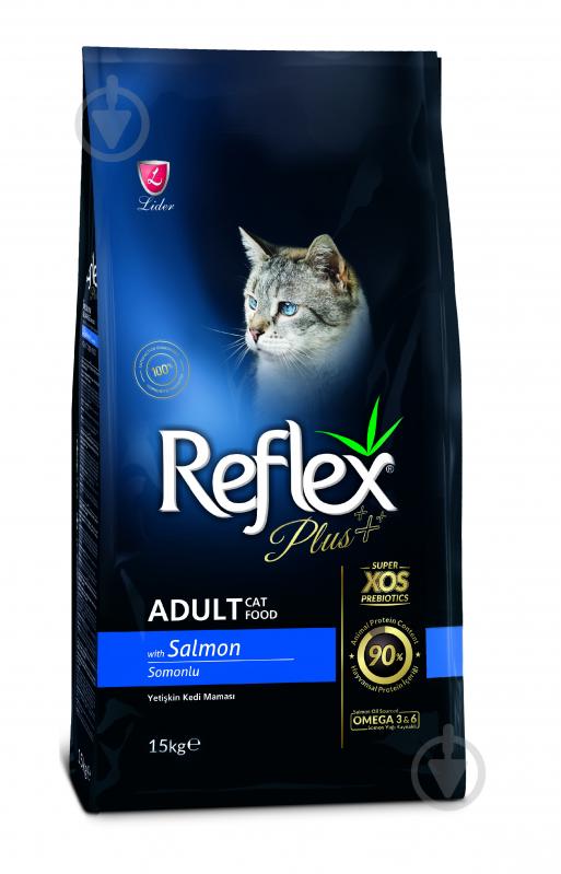 Корм для взрослых котов Reflex Plus с лососем 15 кг - фото 1 Корм для взрослых котов Reflex Plus с лососем 15 кг - фото 1
