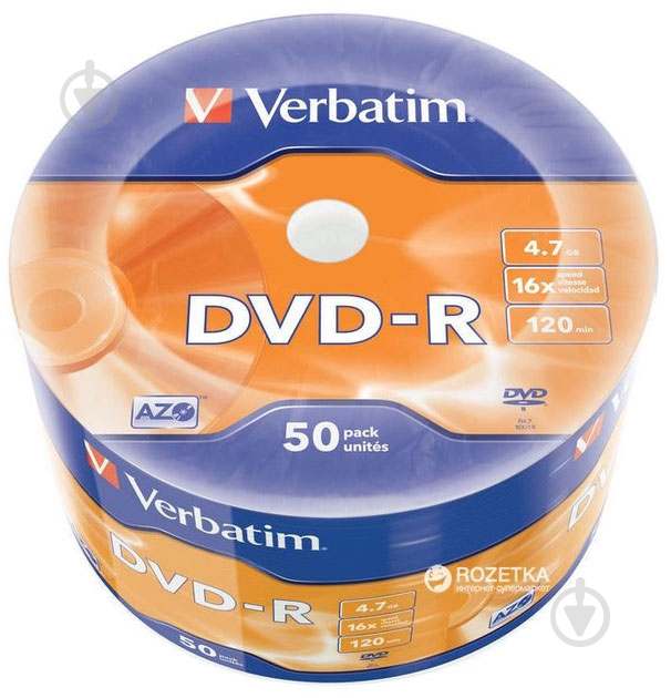 Verbatim Диски DVD-R 4.7 GB 16x Wrap 50 шт - фото 1