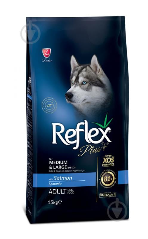 Корм сухий для собак для середніх порід/для великих порід Reflex Plus з лососем 15 кг - фото 1