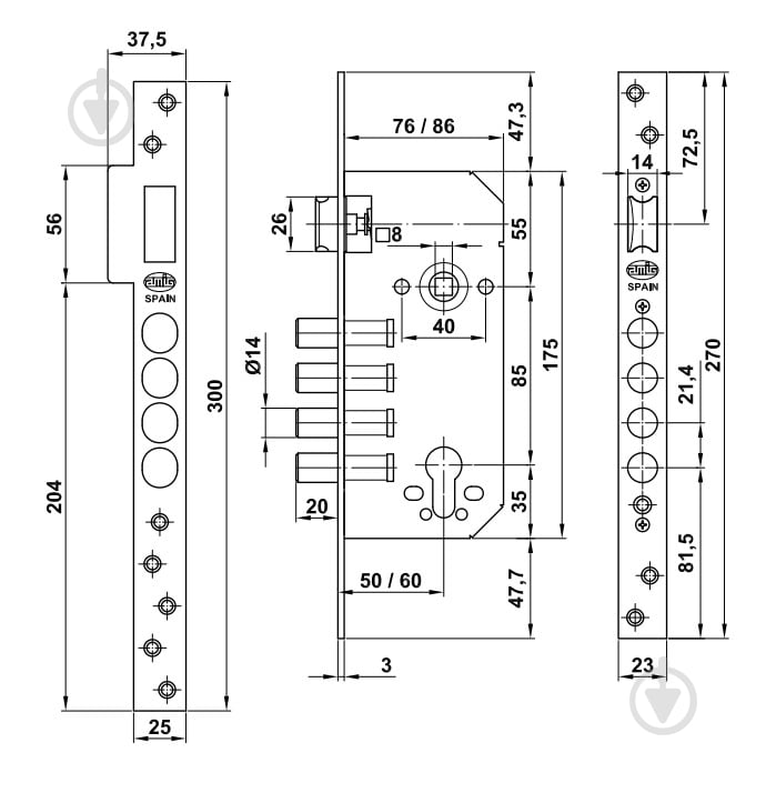 Замок врезной Amig мод.100 BASE антик - фото 2