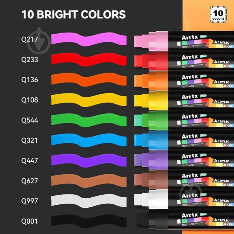 Набір маркерів акрилових Arrtx AACM-0515 10 кольорів LC303656 - фото 5