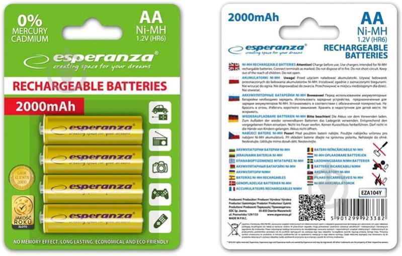 Акумулятор ESPERANZA AA (R6, 316) 4 шт. (EZA104Y) - фото 2