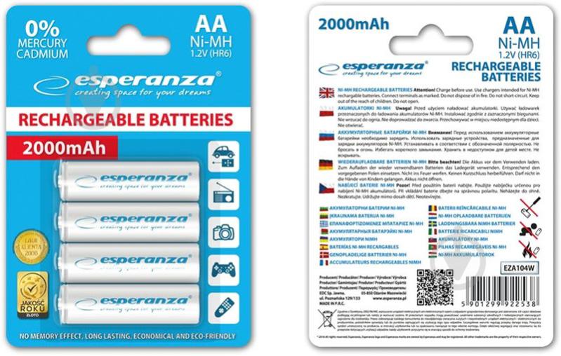 Акумулятор ESPERANZA AA (R6, 316) 4 шт. (EZA104W) - фото 2