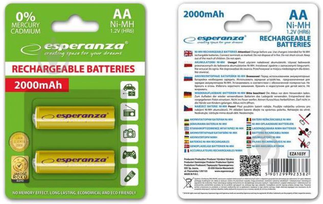 Акумулятор ESPERANZA AA (R6, 316) 2 шт. (EZA103Y) - фото 2