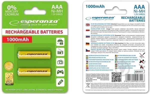 Аккумулятор ESPERANZA AAA (R03, 286) 2 шт. (EZA101Y) - фото 2