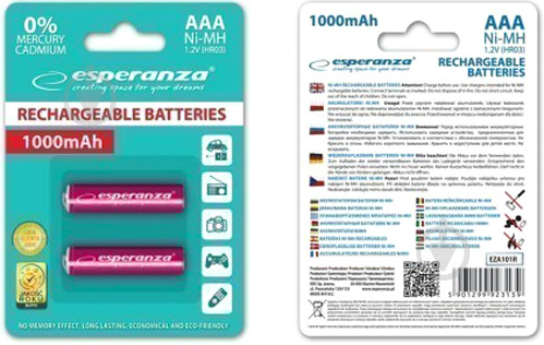 Аккумулятор ESPERANZA AAA (R03, 286) 2 шт. (EZA101R) - фото 2