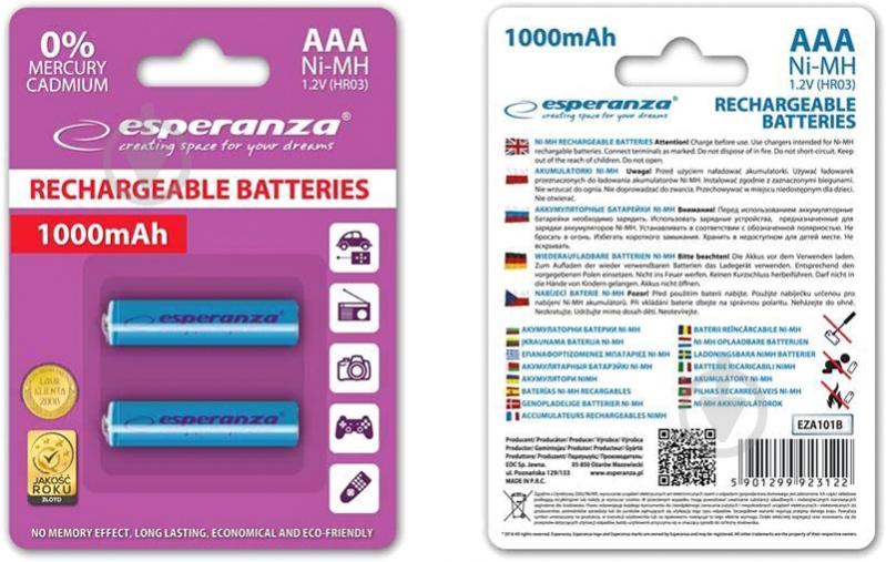 Аккумулятор Esperanza AAA (мизинчиковые) 2 шт. (EZA101B) - фото 2