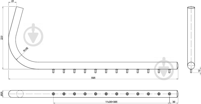 Вішалка з нахилом DC для труби d25 мм R-37 12 гачків - фото 2