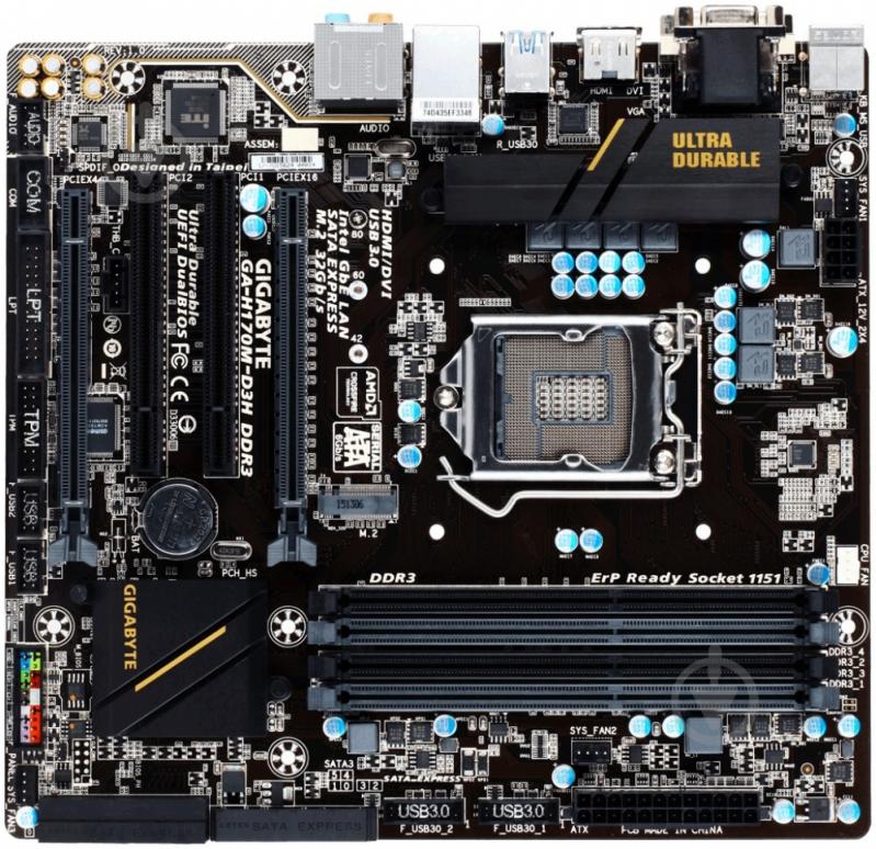 Материнська плата Gigabyte GA-H170M-D3H DDR3 (Socket 1151, Intel H170, mirco ATX) - фото 1