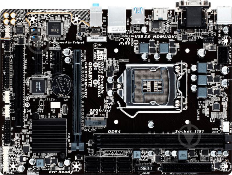 Материнская плата Gigabyte GA-B150M-HD3 DDR3 (Socket 1151, Intel B150, mirco ATX) - фото 1