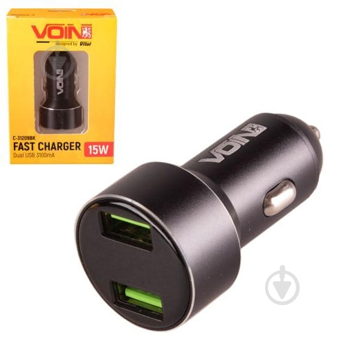 Автомобильное зарядное устройство Voin C-31209BK 2USB + вольтметр - фото 1