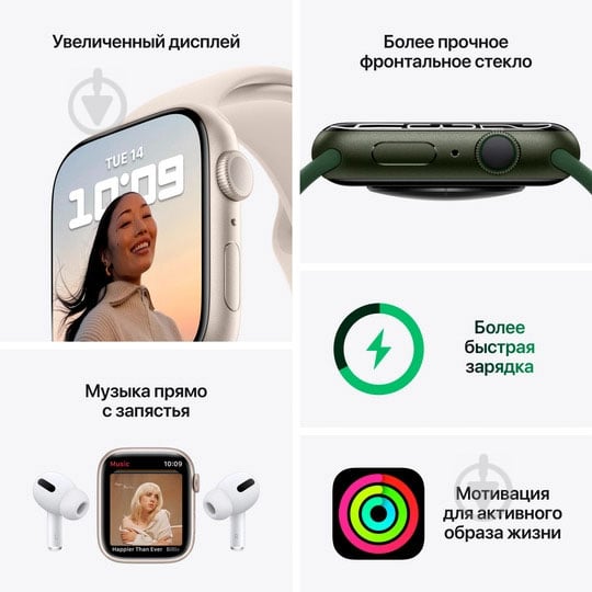 Смарт-часы Apple Watch Series 7 GPS 45mm green Aluminium Case with Clover Sport Band (MKN73UL/A) - фото 8