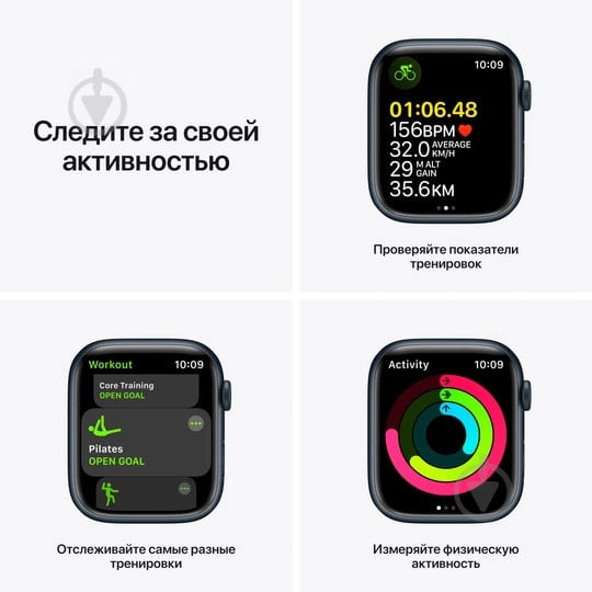 Смарт-часы Apple Watch Series 7 GPS 45mm midnight Aluminium Case with Midnight Sport Band (MKN53UL/A) - фото 7