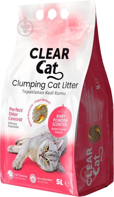 Наполнитель бентонитовый CLEAR CAT с запахом детской присыпки мелкий 5 кг - фото 1 Наполнитель бентонитовый CLEAR CAT с запахом детской присыпки мелкий 5 кг - фото 1