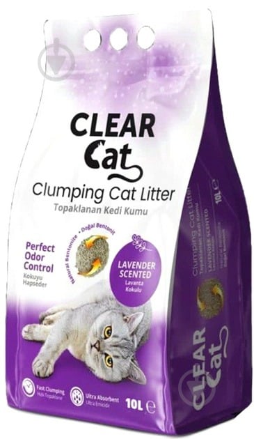 Наповнювач для котячого туалету CLEAR CAT бентонітовий Лаванда 10 л - фото 1