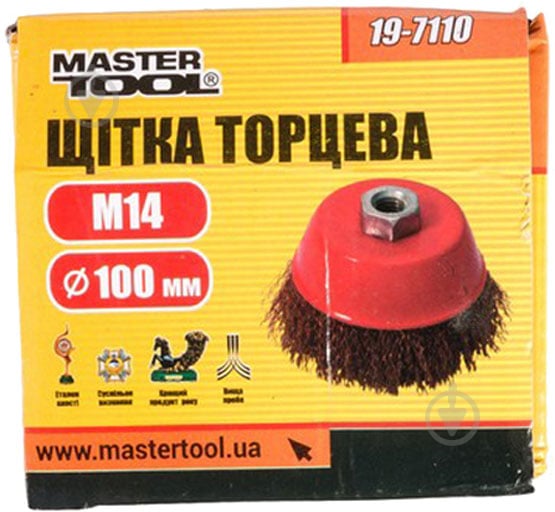 Щетка торцевая D100 М14 MasterTool из латунированной рифленой проволоки 19-7110 - фото 2