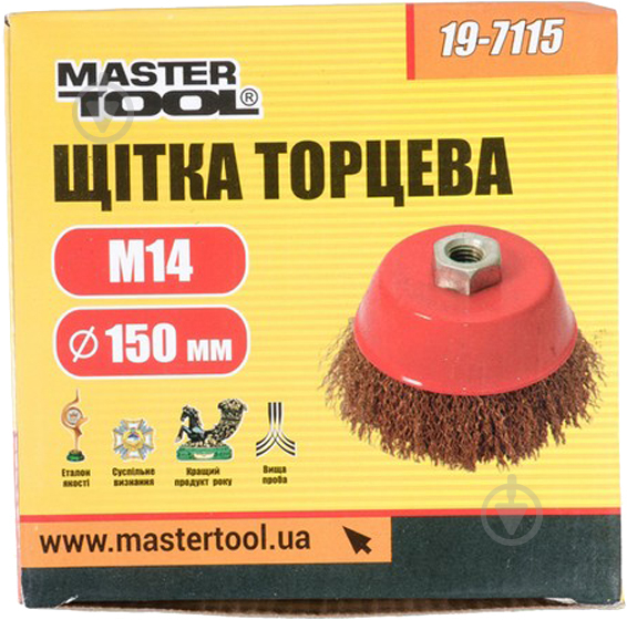 Щетка торцевая D150 М14 MasterTool из латунированной рифленой проволоки 19-7115 - фото 2