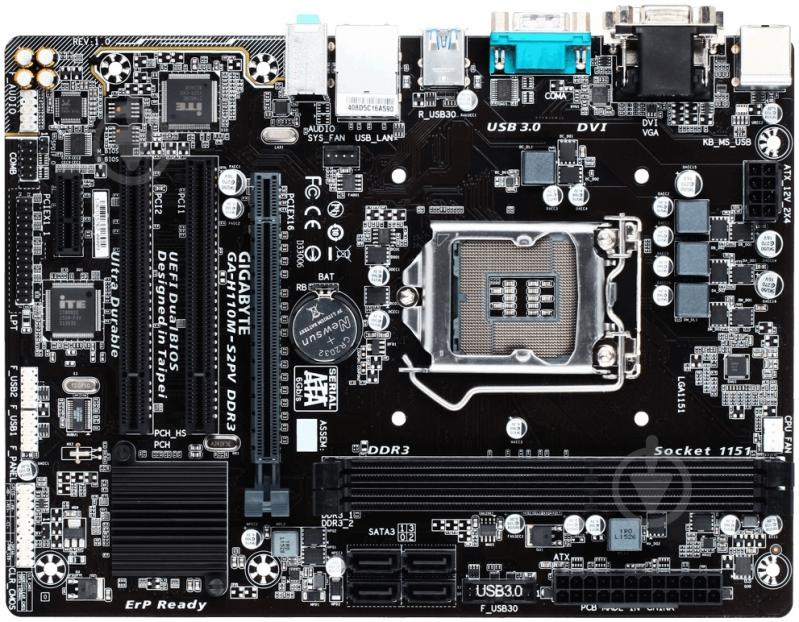 Материнская плата Gigabyte  GA-H110M-S2PV DDR3 (s1151, Intel H110, PCI-Ex16) - фото 1