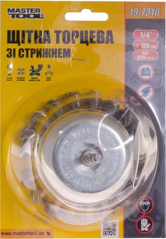 Щітка торцева D 100 MasterTool з плетеного дроту зі стрижнем ¼ 19-7310 - фото 2