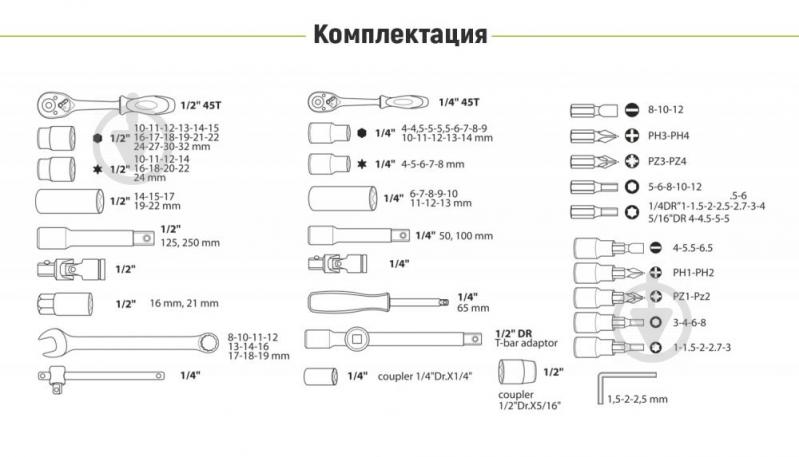 Набор ручного инструмента Alloid 1/4" + 1/2" 130 шт. НГ-4130П - фото 7