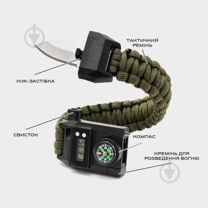 Годинник тактичний Band з компасом 6 в 1 BESTA army green - фото 3